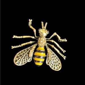 Brooch, Vintage Wasp, Yellow and Black Body, Gold Rhinestones, 1 3/4” x …